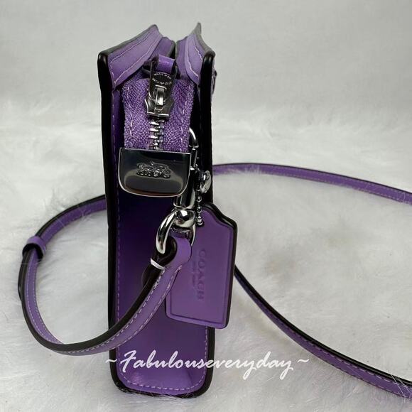 Coach Slim Crossbody Bag In Signature Canvas In Purple Iris Silver CBM46 NWT - Picture 3 of 7